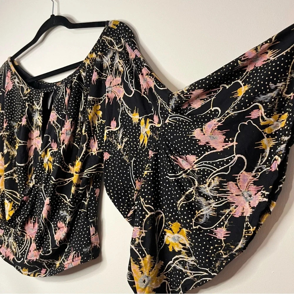 FREE PEOPLE One Last Time Bellsleeve Floral Cropped Boho Wrap Blouse Top - Picture 8 of 12